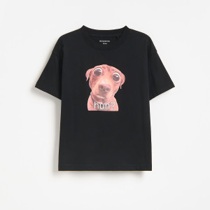 Bawełniany t-shirt z nadrukiem - 170 (13-14 lat) - czarny - chłopcy - Reserved - 592MC-99X