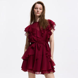 Sukienka mini z falbanami - XL - bordowy - damska - Reserved - 593KS-83X