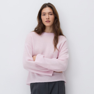 Sweter z wełną i moherem - XL - pastelowy róż - damska - Reserved - 594IN-03X