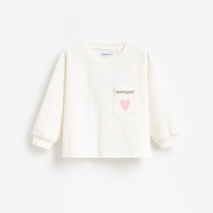 Bawełniana bluza z kieszonką - 104 (3-4 lata) - złamana biel - dziewczynki - Reserved - 598KD-01X