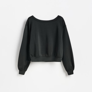 Gładka bluza z modalem - L - ciemnozielony - damska - Reserved - 599KE-79X