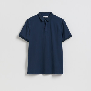 Koszulka polo regular z domieszką jedwabiu - M - granatowy - męska - Reserved - 602IM-59X
