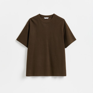 T-shirt boxy w prążek - L - brązowy - męska - Reserved - 603IO-88X