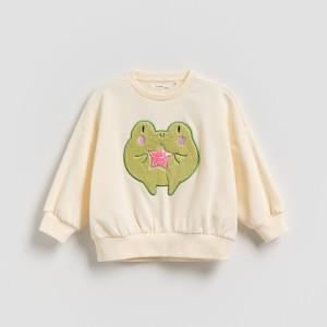 Bawełniana bluza z aplikacją - 80 (9-12 m.) - kremowy - dziewczynki - Reserved - 604GT-02X