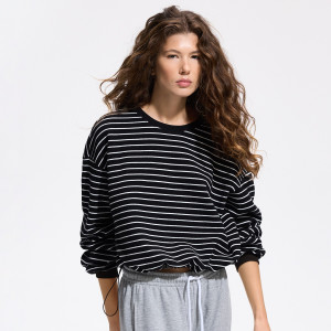 Bawełniana bluza w paski - L - czarny - damska - Reserved - 608KE-99X