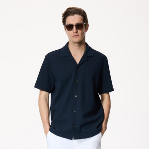 Strukturalna koszula regular fit - L - granatowy - męska - Reserved - 610IM-59X