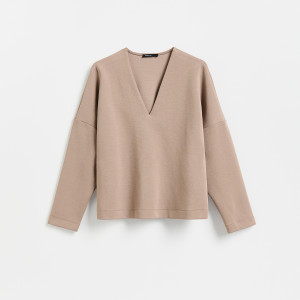 Bluza z dekoltem V - L - brązowy - damska - Reserved - 611KE-84X