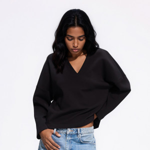 Bluza z dekoltem V - L - czarny - damska - Reserved - 611KE-99X