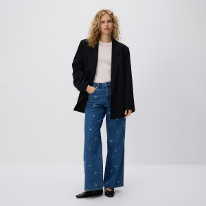 Jeansy wide leg z kryształkami - 34 - niebieski - damska - Reserved - 615GT-55J