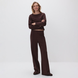 Spodnie z szeroką nogawką - L - ciemnobrązowy - damska - Reserved - 617GA-89X