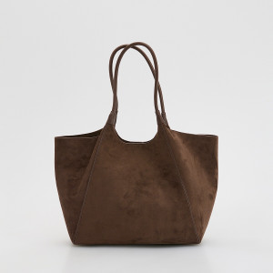 Torebka shopper z imitacji zamszu - ONE SIZE - ciemnobrązowy - damska - Reserved - 619FC-89X