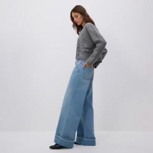 Jeansy wide leg z podwiniętą nogawką - 32 - niebieski - damska - Reserved - 625GT-55J