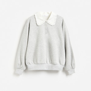 Bluza z ozdobnym kołnierzem - L - jasnoszary - damska - Reserved - 629KE-09M