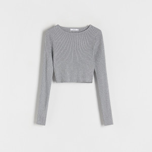 Sweter z metalizowaną nitką - L - jasnoszary - damska - Reserved - 6336B-09L