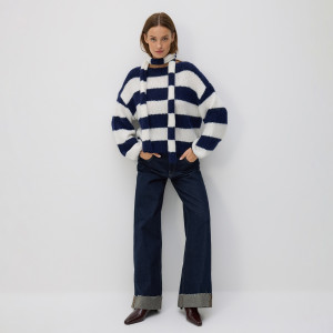 Jeansy wide leg z podwinięciem - 44 - granatowy - damska - Reserved - 637HF-59J
