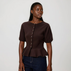 Kardigan z baskinką - L - brązowy - damska - Reserved - 637HO-88X