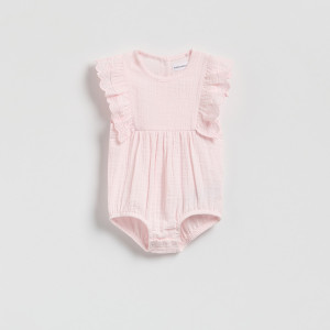 Muślinowe body z falbanką - 74 (6-9 m.) - pastelowy róż - dziewczynki - Reserved - 641IM-03X
