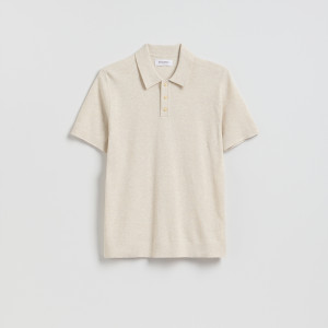Sweter polo z bawełną - XXL - beżowy - męska - Reserved - 643HD-08M