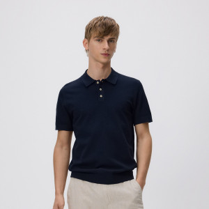 Sweter polo z bawełną - S - granatowy - męska - Reserved - 643HD-59X