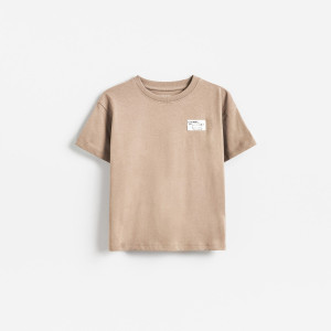 Bawełniany t-shirt z naszywką - 80 (9-12 m.) - beżowy - chłopcy - Reserved - 644MC-08X