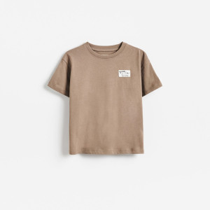Bawełniany t-shirt z naszywką - 98 (2-3 lata) - brązowy - chłopcy - Reserved - 644MC-84X