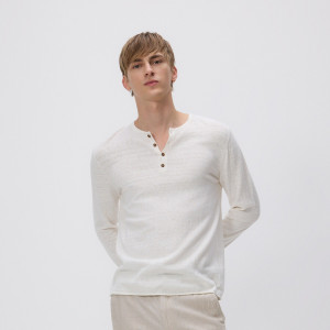Sweter henley - L - złamana biel - męska - Reserved - 648HD-01X