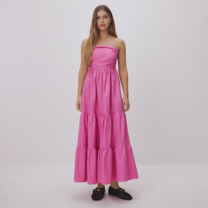 Sukienka maxi z falbanami - XL - pastelowy róż - damska - Reserved - 649EH-03X