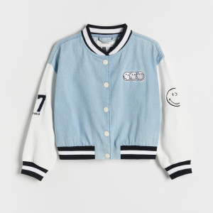 Bawełniana bluza bomber SmileyWorld® - 116 (5-6 lat) - jasnoniebieski - dziewczynki - Reserved - 650BF-50X