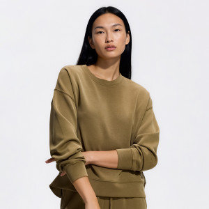 Bluza z modalem - L - oliwkowy - damska - Reserved - 650KE-81X