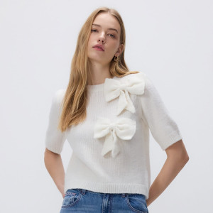 Sweter z kokardami - S - kremowy - damska - Reserved - 651HO-02X