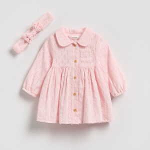 Sukienka z opaską - 80 (9-12 m.) - pastelowy róż - dziewczynki - Reserved - 651IM-03X