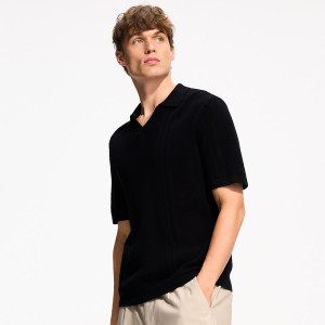 Ażurowy sweter polo - L - czarny - męska - Reserved - 652HD-99X