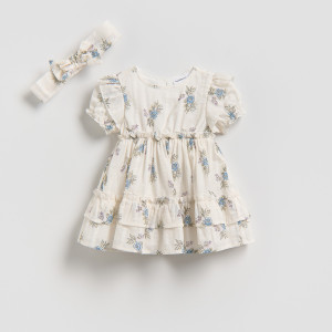 Sukienka z opaską - 62 (1-3 m.) - złamana biel - dziewczynki - Reserved - 652IM-01X