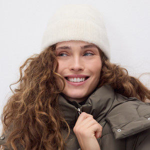 Czapka z wełną alpaki - ONE SIZE - złamana biel - damska - Reserved - 655FE-01X