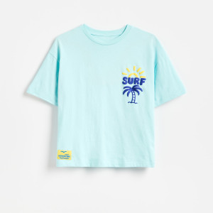 Bawełniany t-shirt z nadrukiem - 122 (6-7 lat) - jasnoniebieski - chłopcy - Reserved - 655KZ-05X