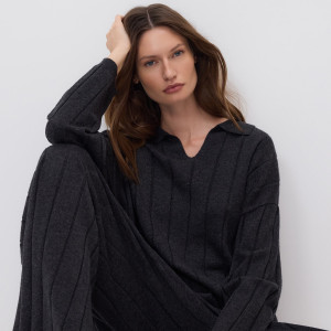 Sweter polo z wełną - L - ciemnoszary - damska - Reserved - 656HO-90M