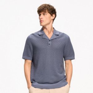 Ażurowy sweter polo - M - granatowy - męska - Reserved - 662HD-95X