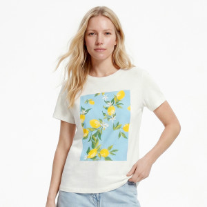 T-shirt z nadrukiem - M - złamana biel - damska - Reserved - 662LD-01X