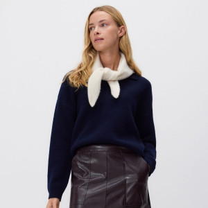 Wełniany sweter polo - L - granatowy - damska - Reserved - 663HO-59X