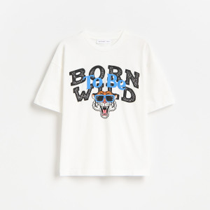 Bawełniany t-shirt z nadrukiem - 164 (13 lat) - biały - chłopcy - Reserved - 667KZ-00X
