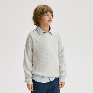Strukturalny sweter z bawełną - 134 (8 lat) - jasnoszary - chłopcy - Reserved - 668FH-09M