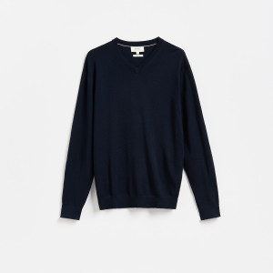 Sweter z wełny merino - L - granatowy - męska - Reserved - 669IH-59X