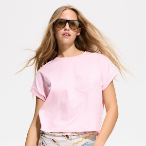 T-shirt z kieszonką - XL - pastelowy róż - damska - Reserved - 670LD-03X