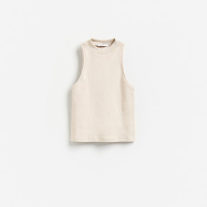 Prążkowany top halter - S - kremowy - damska - Reserved - 672LD-02X