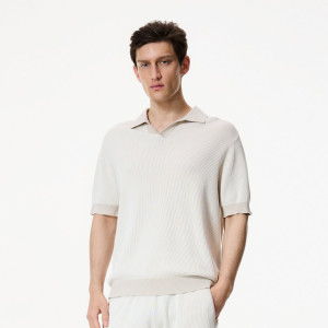 Bawełniany sweter polo - XXL - beżowy - męska - Reserved - 674HT-08P
