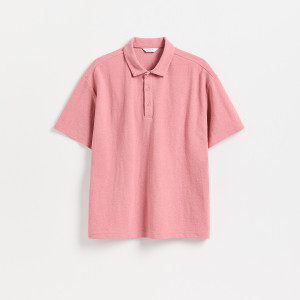 Koszulka polo boxy - L - brudny róż - męska - Reserved - 676KH-39X
