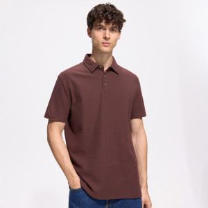 Koszulka polo regular fit - L - ciemnobrązowy - męska - Reserved - 677KH-89X