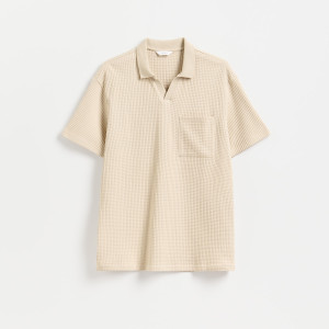 Strukturalna koszulka polo comfort fit - XXL - beżowy - męska - Reserved - 678KH-08X