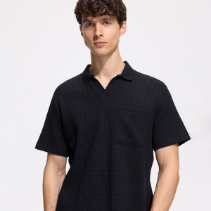 Strukturalna koszulka polo comfort fit - L - czarny - męska - Reserved - 678KH-99X