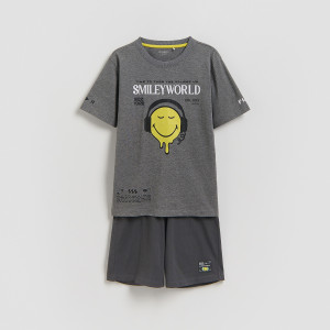 Bawełniana piżama SmileyWorld® - 122/128 (6-8 lat) - szary - chłopcy - Reserved - 680IN-85M